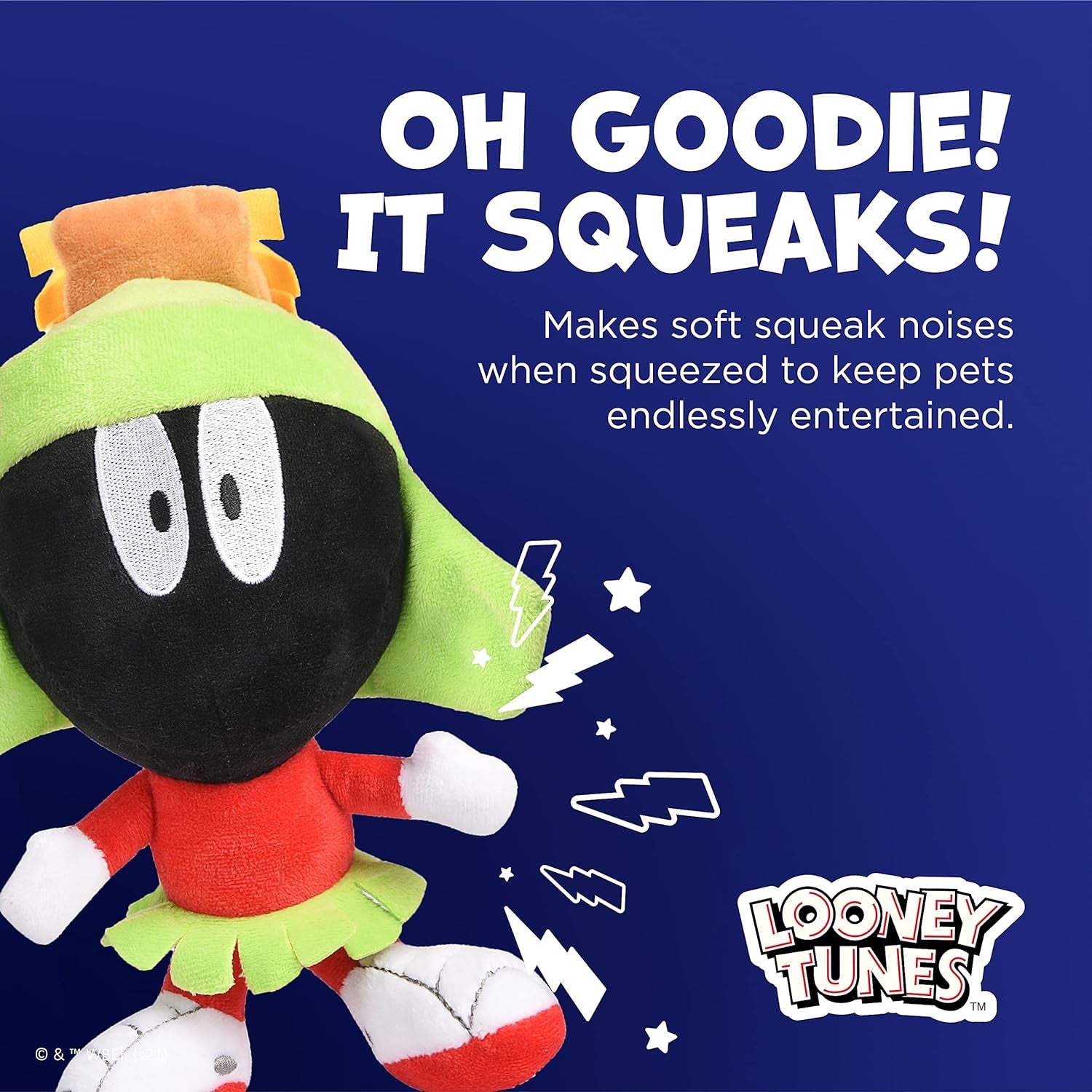 Marvin the Martian Plush Dog Toy - Adorable Big Head Squeaky Toy for All Dogs in Fun Green, Yellow, and Black!