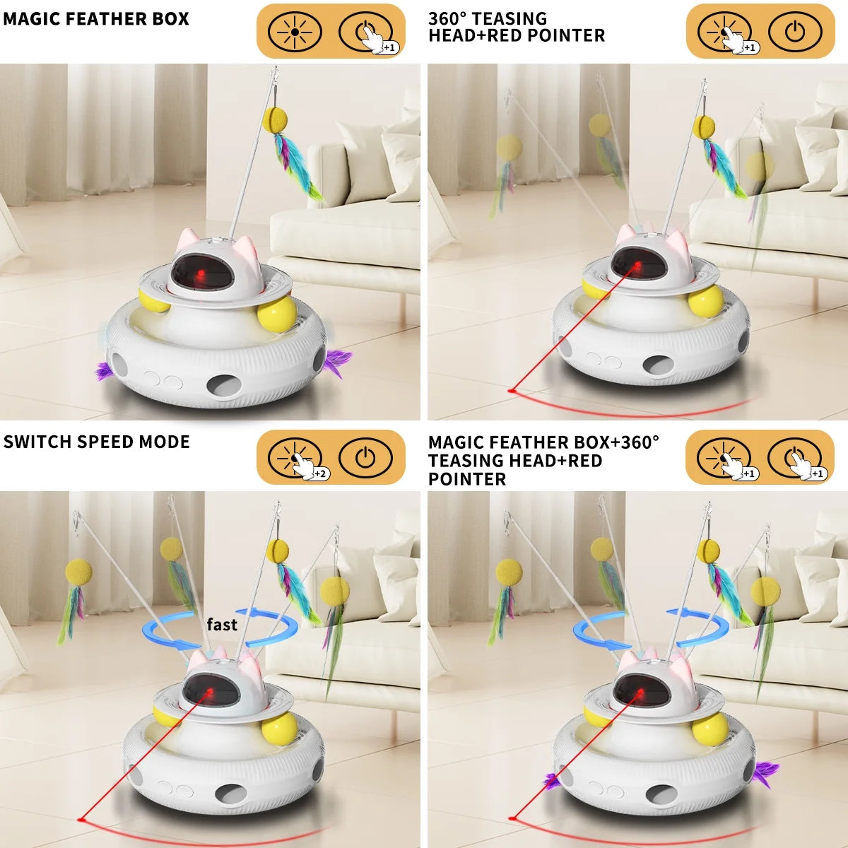 Ultimate 4-in-1 Interactive Cat Toy Set - Laser, Wand, Track Balls & Kicker for Endless Indoor Fun! Rechargeable & Rotating Design!