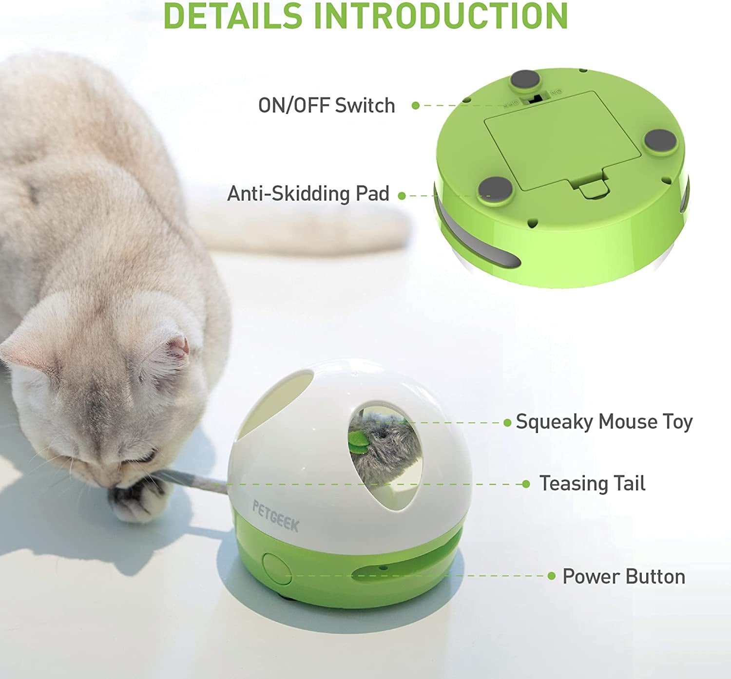 Hidey Mouse Electronic Interactive Cat Toy, Hide Mouse Cat Toy with Squeaky Mouse, Automatic Cat Toys with Catnip Filled Hidey Mouse, Cat Toys Interactive for Indoor Cats Play (Green)