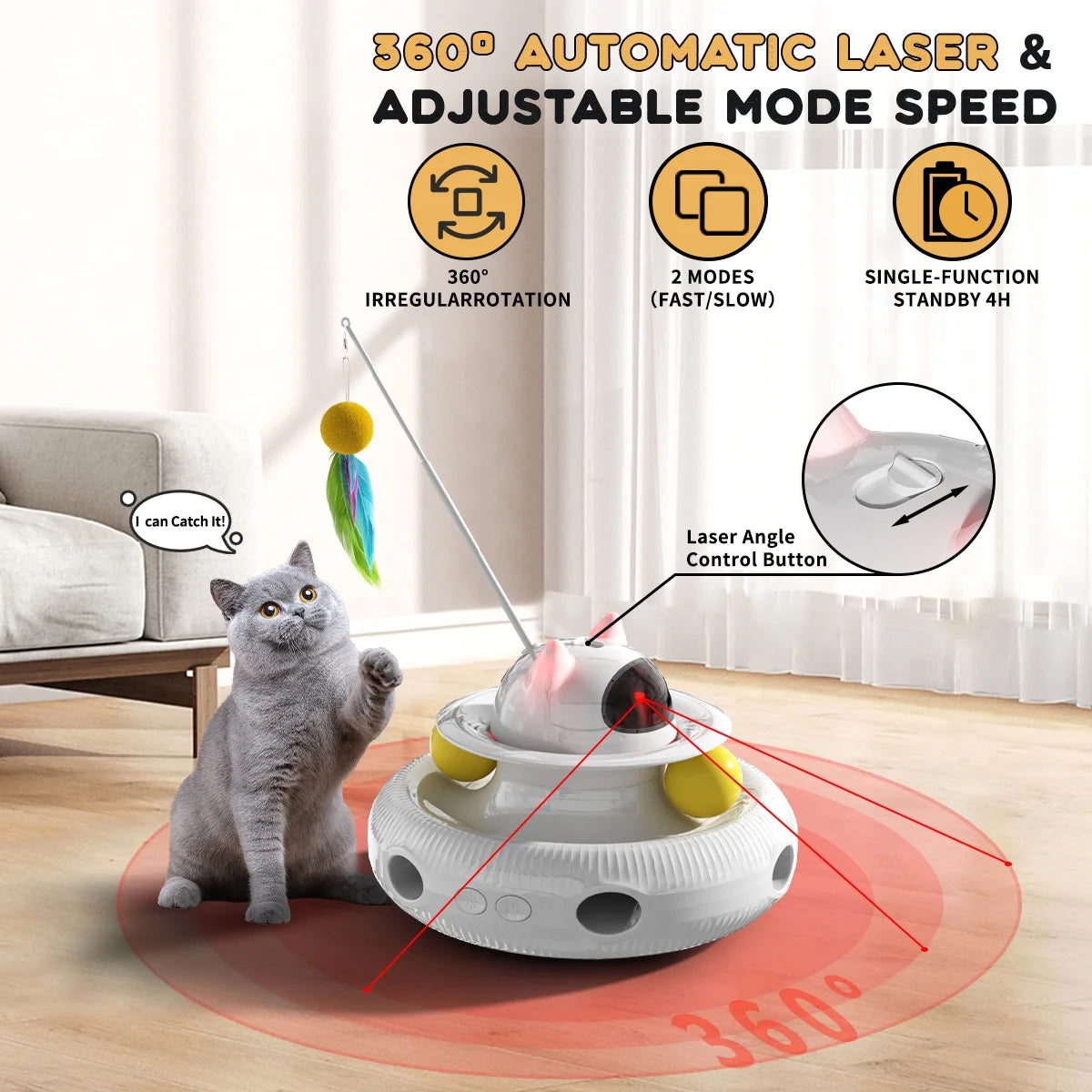 Ultimate 4-in-1 Interactive Cat Toy Set - Laser, Wand, Track Balls & Kicker for Endless Indoor Fun! Rechargeable & Rotating Design!