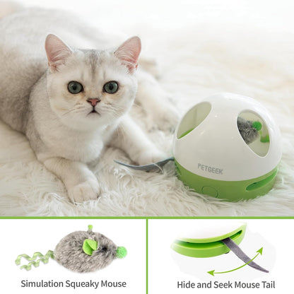 Hidey Mouse Electronic Interactive Cat Toy, Hide Mouse Cat Toy with Squeaky Mouse, Automatic Cat Toys with Catnip Filled Hidey Mouse, Cat Toys Interactive for Indoor Cats Play (Green)