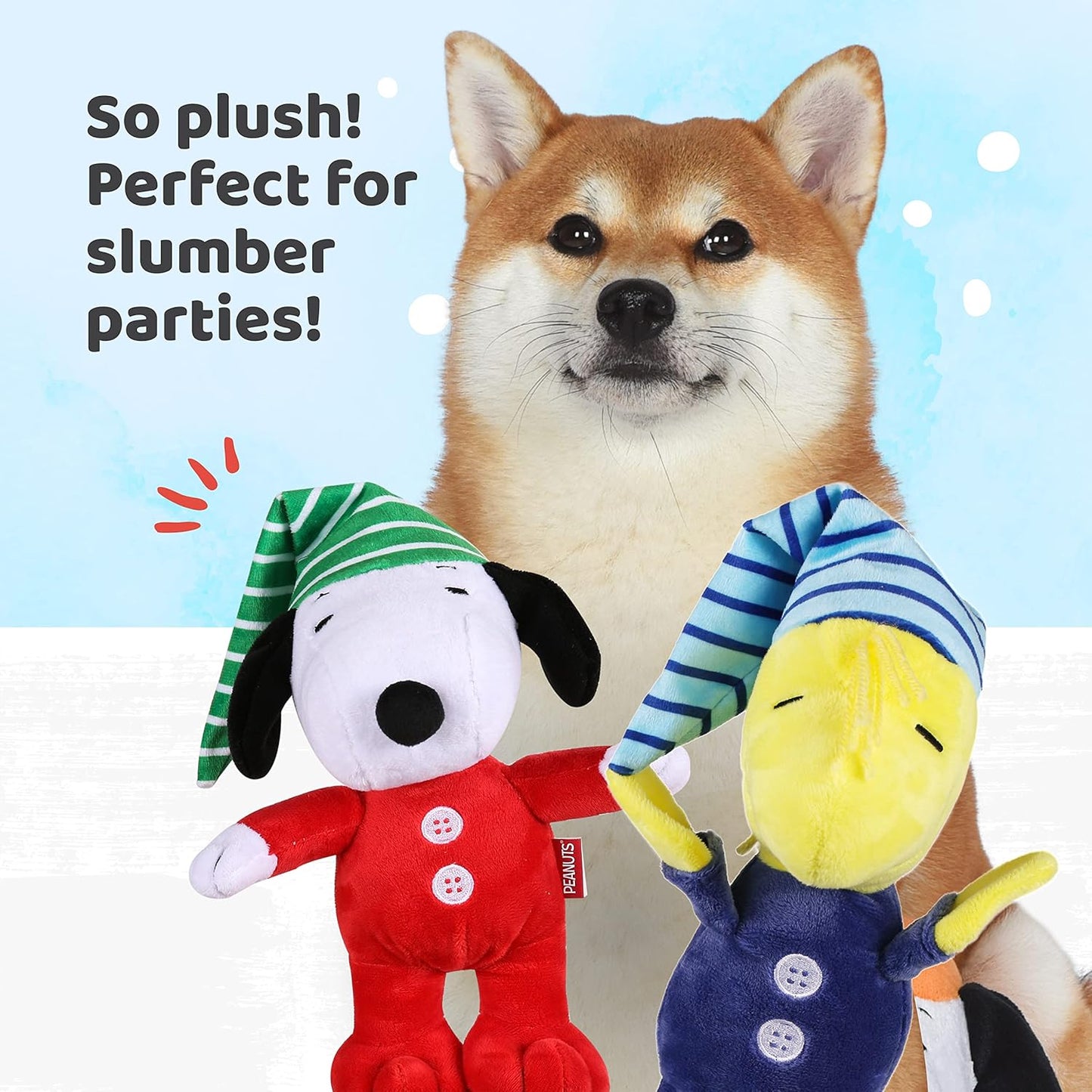 "Peanuts Holiday Plush Dog Toys Set – Snoopy & Woodstock 9" Stuffed Animal Squeaky Toys for Dogs | Perfect for Holiday Slumber Parties, 2-Piece Set"