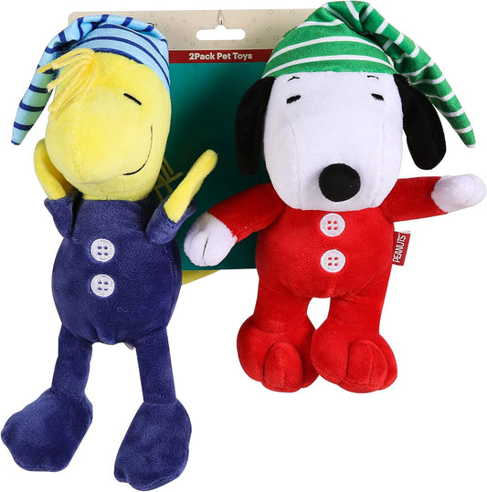 "Peanuts Holiday Plush Dog Toys Set – Snoopy & Woodstock 9" Stuffed Animal Squeaky Toys for Dogs | Perfect for Holiday Slumber Parties, 2-Piece Set"