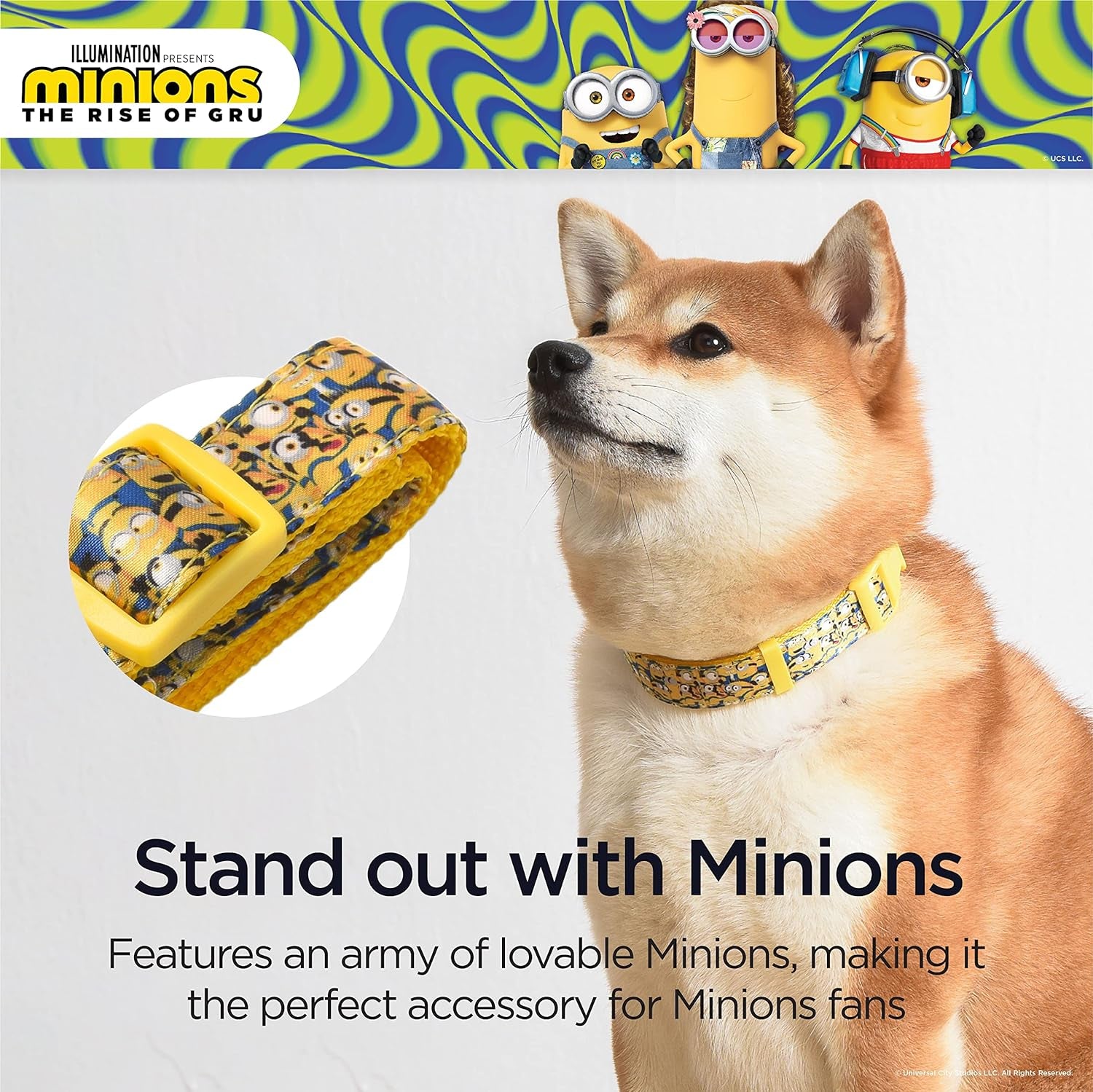 the Rise of Gru Large Dog Collar | Large Yellow Dog Collar More than a Minion | Dog Collar for Large Size Dogs with D-Ring, Cute Dog Apparel & Accessories for Pets