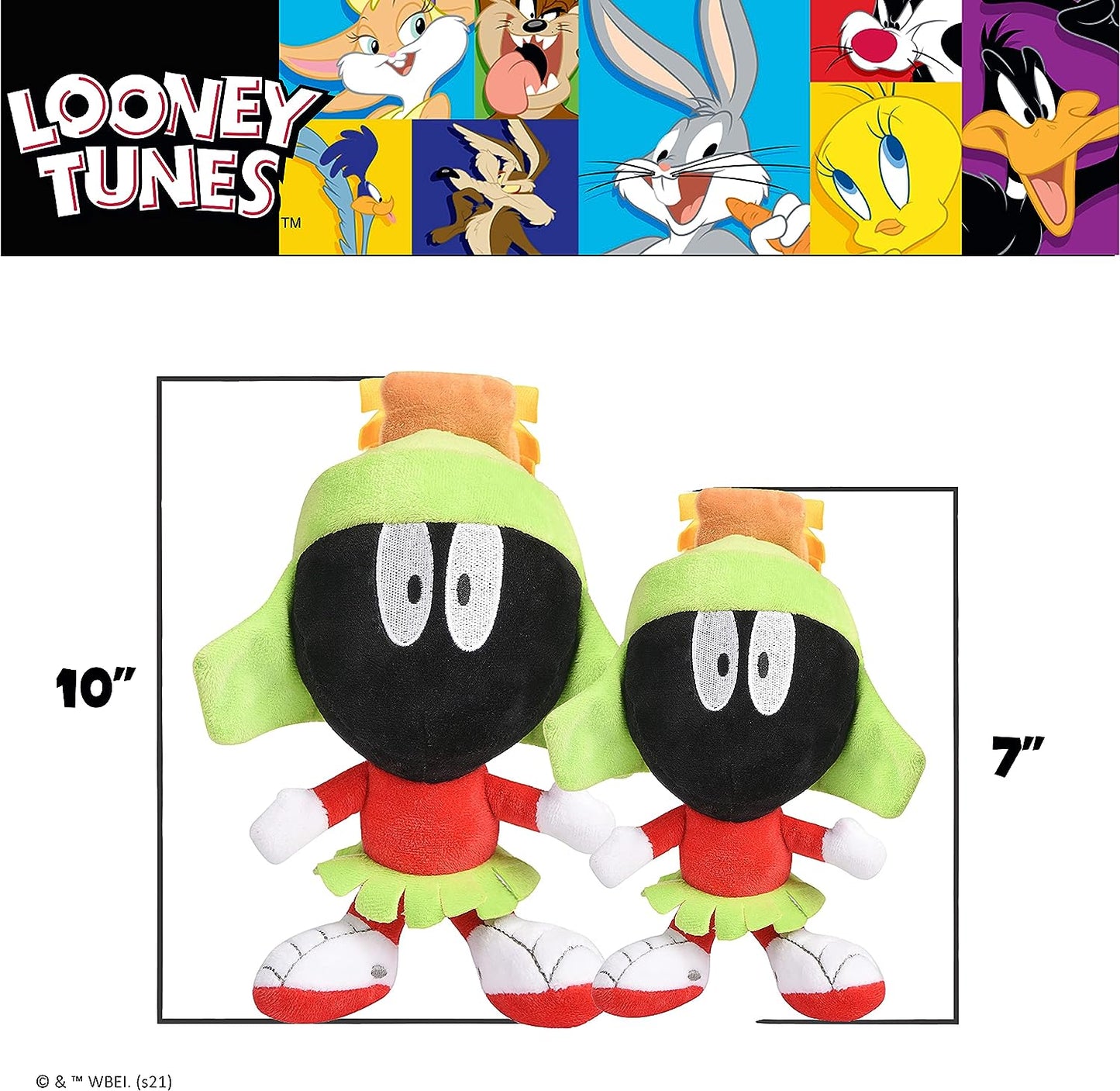 Marvin the Martian Plush Dog Toy - Adorable Big Head Squeaky Toy for All Dogs in Fun Green, Yellow, and Black!