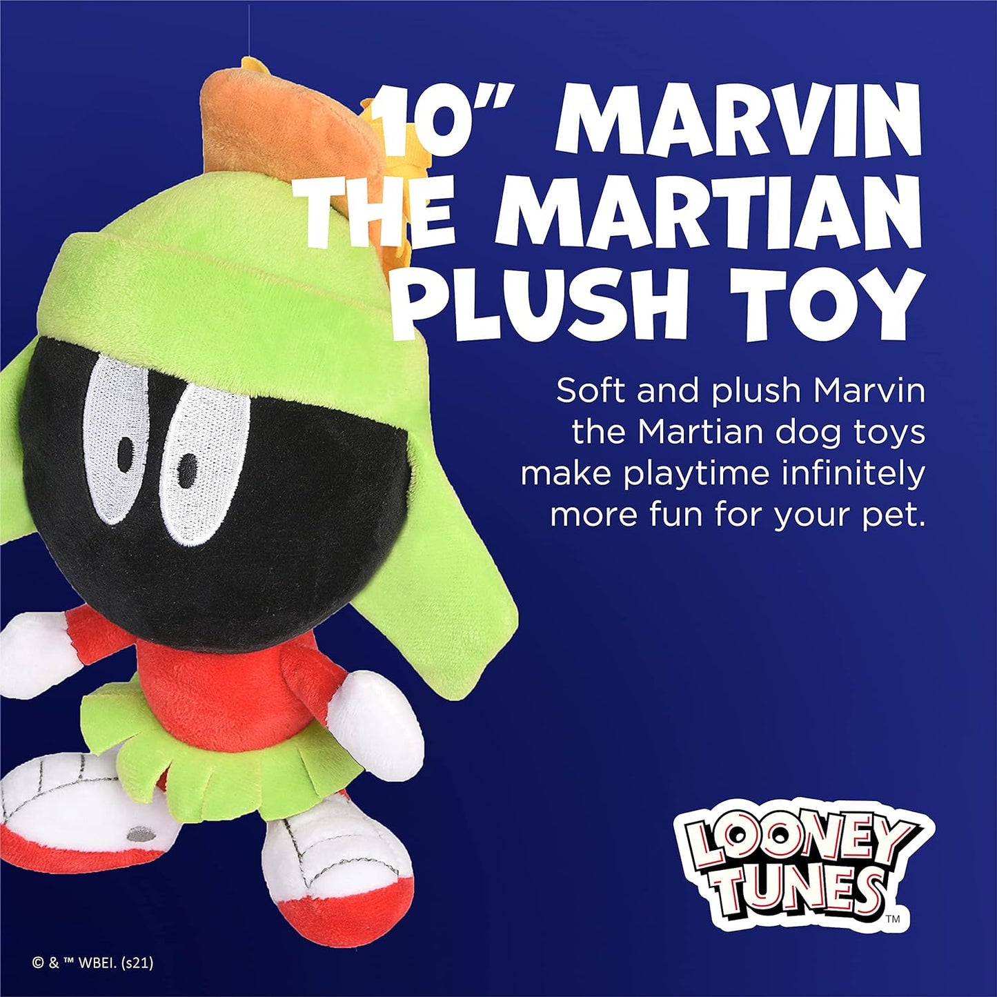 Marvin the Martian Plush Dog Toy - Adorable Big Head Squeaky Toy for All Dogs in Fun Green, Yellow, and Black!