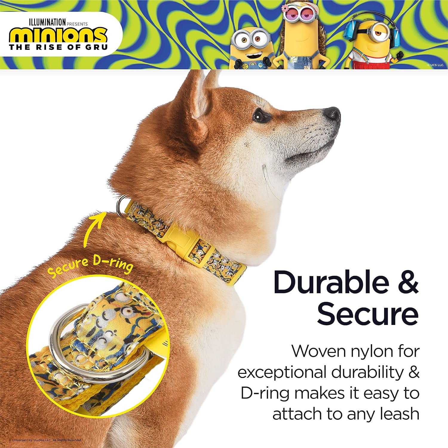 the Rise of Gru Large Dog Collar | Large Yellow Dog Collar More than a Minion | Dog Collar for Large Size Dogs with D-Ring, Cute Dog Apparel & Accessories for Pets